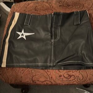 Black Faux Leather Skirt with Star Detail